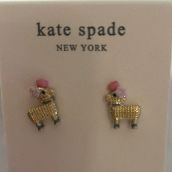 Kate Spade Lama Earrings 14KTSTS & PINK POM-POM & Turquoise Collar,Spade backs - Picture 4 of 6